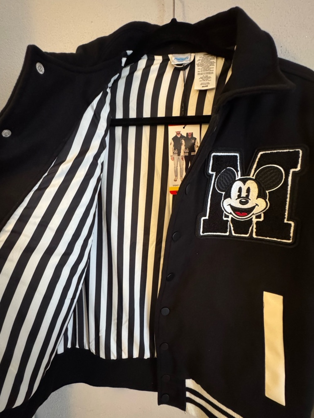 Disney Black and White Mickey Mouse Varsity Jacket unisex - Picture 2 of 10